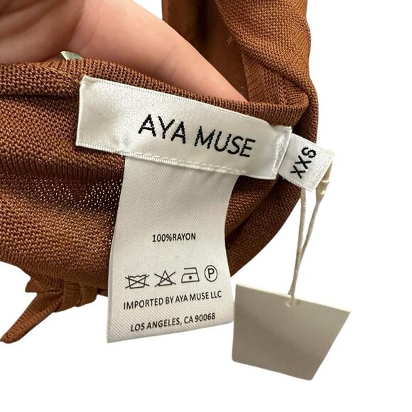 New Aya Muse Cinnabar Knit Tied Draped Halter Crop Top XXS Brown - Picture 5 of 5